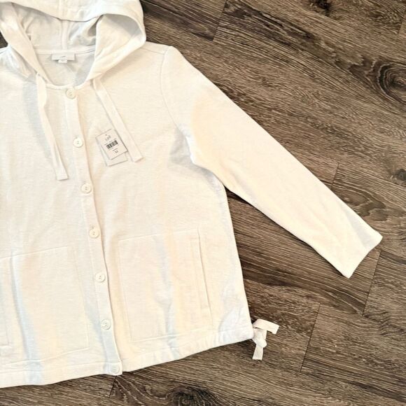 J Jill White Cotton Linen Button Up Hoodie New - Picture 4 of 10
